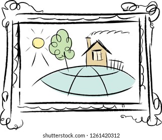 Vector sketch of a landscape in a frame