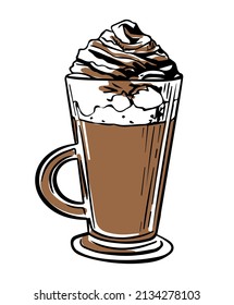 Vector sketch latte with foam in brown tones
