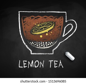 Vector sketch of Lemon Tea with piece of chalk on blackboard background.