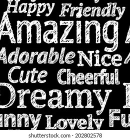 Vector sketch letters, nice words seamless pattern