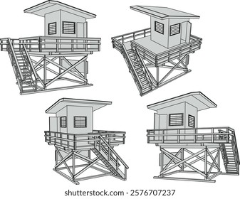 vector sketch of lifeguard building design engineering drawing