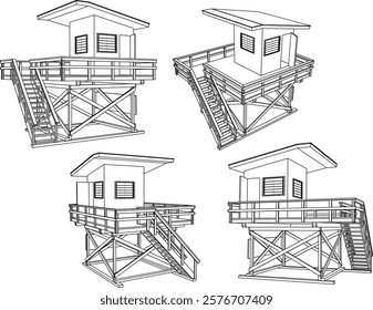 vector sketch of lifeguard building design engineering drawing