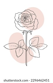 Vector sketch of a line art rose on a colored background. Design for greeting card, stickers and wall art.