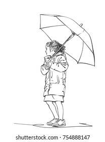 Vector Sketch Little Girl Umbrella Hand Stock Vector (Royalty Free ...