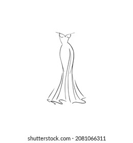 Vector sketch. Long leg wedding dress