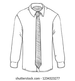Vector Sketch Long Sleeve Classic Men Shirt with Necktie