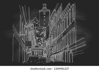 Vector sketch of Lotrscak tower in Zagreb, Croatia