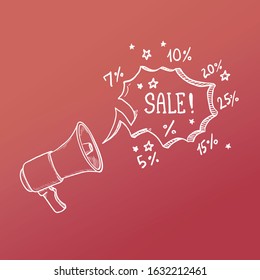 Vector Sketch Loudspeaker and Bubble with Text - Sale.