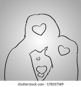 vector sketch of lovers. Man and woman in love. Saint Valentines Day. Love Card. Lovely Line art. Happy couple.