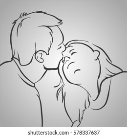 vector sketch of lovers. Man and woman in love. Saint Valentines Day. Love Card. Lovely Line art. Happy couple.