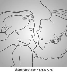 vector sketch of lovers. Man and woman in love. Saint Valentines Day. Love Card. Lovely Line art. Happy couple.