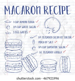 Vector sketch of macaron's recipe on a notebook page