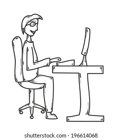 vector, sketch of the man and computer