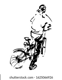 vector sketch,  
man cycling, sport