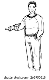 vector sketch of man points his index finger