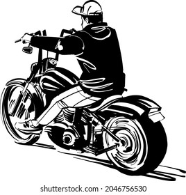 the vector sketch of the man riding a motorcycle