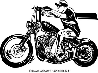 the vector sketch of the man riding a motorcycle