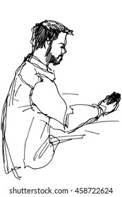  vector sketch of man and woman at a table in the coupe wagon