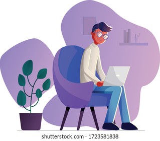 
vector sketch man working on laptop