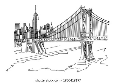 vector sketch of Manhattan Bridge, New York, USA.