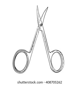 Vector sketch of manicure scissors. Hand draw illustration.