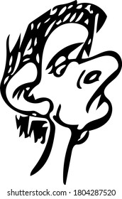 vector sketch of a man's cartoon face in profile