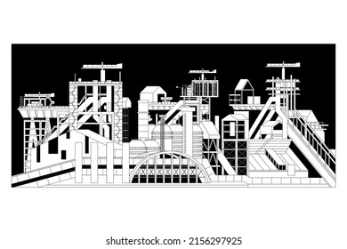 Vector sketch of a manufacturing industrial plant or factory