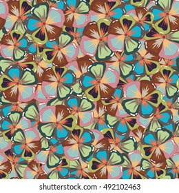 Vector sketch of many abstract colored flowers. Hand drawn seamless flower illustration. Seamless pattern abstract floral background.