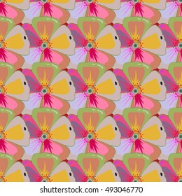 Vector sketch of many abstract colored flowers. Hand drawn seamless flower illustration. Seamless pattern abstract floral background.
