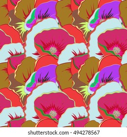 Vector sketch of many abstract colored flowers. Hand drawn seamless flower illustration. Seamless pattern abstract floral background.