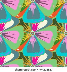 Vector sketch of many abstract colored flowers. Hand drawn seamless flower illustration. Seamless pattern abstract floral background.