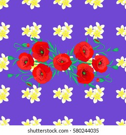 Vector sketch with many abstract colored flowers on a violet background. Hand drawn seamless flower illustration. Abstract seamless floral background.