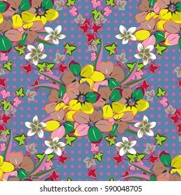 Vector sketch of many abstract colored flowers. Hand drawn flower illustration. Abstract floral background.