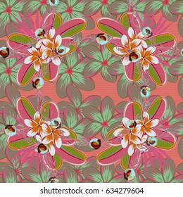 Vector sketch of many abstract colored flowers. Hand drawn seamless flower illustration. Seamless pattern abstract floral background.