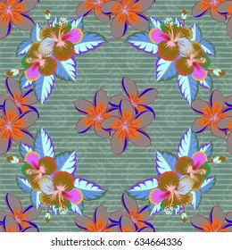 Vector sketch of many abstract colored flowers. Hand drawn seamless flower illustration. Seamless pattern abstract floral background.