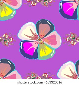 Vector sketch of many abstract colored flowers. Hand drawn seamless flower illustration. Seamless pattern abstract floral background.