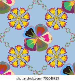 Vector sketch of many abstract colored flowers. Hand drawn seamless flower illustration. Seamless pattern abstract floral background.