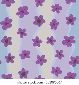 Vector sketch of many abstract flowers in purple colors. Hand drawn seamless flower illustration. Seamless pattern abstract floral background.