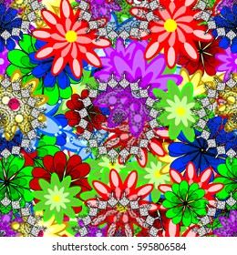 Vector sketch of many abstract flowers colorful. Hand drawn seamless flower illustration. Seamless pattern abstract floral background.