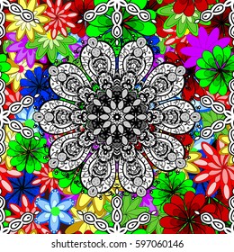 Vector sketch of many abstract flowers colorful. Hand drawn seamless flower illustration. Seamless pattern abstract floral background.