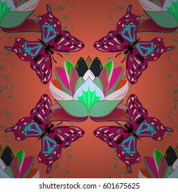 Vector sketch of many abstract flowers in colors. Hand drawn seamless flower illustration. Seamless pattern abstract floral background.