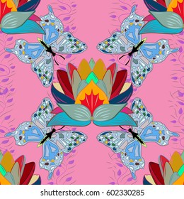 Vector sketch of many abstract flowers in colors. Hand drawn seamless flower illustration. Seamless pattern abstract floral background.