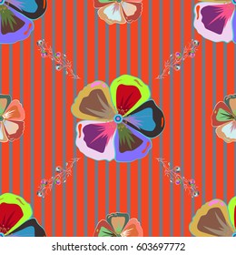 Vector sketch of many abstract flowers in blue and pink colors. Hand drawn seamless flower illustration. Seamless pattern abstract floral background.