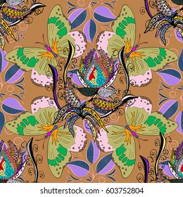 Vector sketch of many abstract flowers in colors. Hand drawn seamless flower illustration. Seamless pattern abstract floral background.