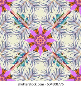 Vector sketch of many abstract flowers in colors. Hand drawn seamless flower illustration. Seamless pattern abstract floral background.