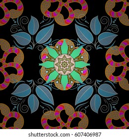 Vector sketch of many abstract flowers in colors. Hand drawn seamless flower illustration. Seamless pattern abstract floral background.