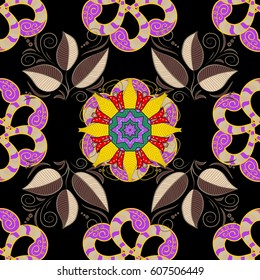 Vector sketch of many abstract flowers in colors. Hand drawn seamless flower illustration. Seamless pattern abstract floral background.