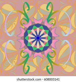 Vector sketch of many abstract flowers in colors. Hand drawn seamless flower illustration. Seamless pattern abstract floral background.