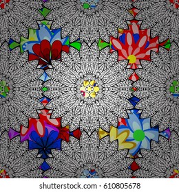 Vector sketch of many abstract flowers in colors. Hand drawn seamless flower illustration. Seamless pattern abstract floral background.
