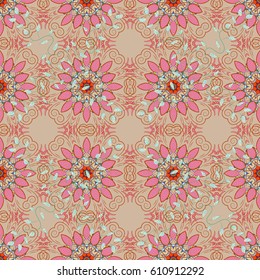 Vector sketch of many abstract flowers in colors. Hand drawn seamless flower illustration. Seamless pattern abstract floral background.